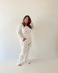 Women's Long Sleeve Bamboo Pajama | White & Black Lightning Bolt