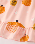 Fall Halloween & Thanksgiving Fun Pumpkin Short Sleeve Girls Dress