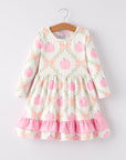 Halloween Pumpkin Pink Ruffle Girls Dress
