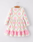 Halloween Pumpkin Pink Ruffle Girls Dress