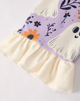 Halloween Ghost Floral Print Purple Ruffled Girls Pajamas