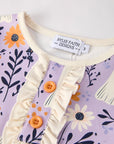 Halloween Ghost Floral Print Purple Ruffled Girls Pajamas