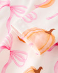 Fall Halloween & Thanksgiving Pumpkin Bow Print Long Sleeve Dress