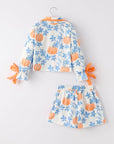 Thanksgiving Day Pumpkin Floral Print Girls Pajamas Set