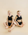 Terry Cargo Shorts Set | Black & Tan
