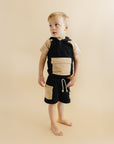Terry Cargo Shorts Set | Black & Tan