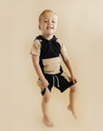 Terry Cargo Shorts Set | Black & Tan