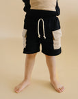 Terry Cargo Shorts Set | Black & Tan