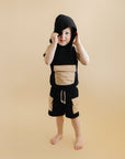 Terry Cargo Shorts Set | Black & Tan