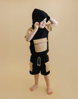 Terry Cargo Shorts Set | Black & Tan