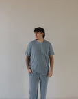 Men's Short Sleeve Pajamas | Blue Gingham