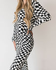 Women's Bamboo Pajama | Black & White Wavy Checkerboard