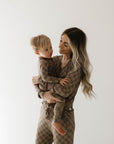 Women's Long Sleeve Bamboo Pajama | Faded Brown Checkerboard