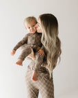 Women's Long Sleeve Bamboo Pajama | Faded Brown Checkerboard