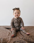 Bamboo Zip Pajamas | Faded Brown Checkerboard