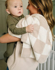 Taupe Checkered Plush Blanket Mebie Baby