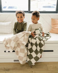 Taupe Checkered Plush Blanket Mebie Baby