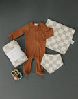 Taupe Checkered Muslin Bib Mebie Baby