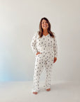 Women's Long Sleeve Bamboo Pajama | White & Black Lightning Bolt