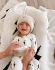 Bamboo Zip Pajamas | White & Black Lightning Bolt