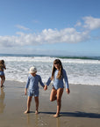 Girls Long Sleeve Swimsuit | Blue Gingham