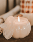 Warm and Cozy Soy Candle - White Translucent Glass Pumpkin Jar - 20 oz