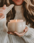 Warm and Cozy Soy Candle - White Translucent Glass Pumpkin Jar - 20 oz
