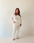 Women's Long Sleeve Bamboo Pajama | White & Black Lightning Bolt