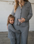 Girl's Bamboo Button Up Lounge Set | Black Gingham forever french baby