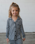 Girl's Bamboo Button Up Lounge Set | Black Gingham forever french baby