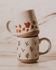 Orange Leaves 14oz. Cream Stoneware Coffee Mug