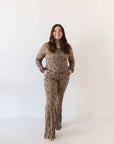 Women's Long Sleeve Bamboo Pajama | Brown & Black Lightning Bolt