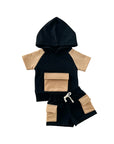 Terry Cargo Shorts Set | Black & Tan