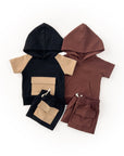 Terry Cargo Shorts Set | Black & Tan