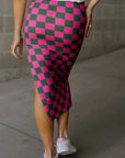 Checkered High Waist Midi Skirt - Pink Final Sale