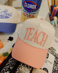 TEACH - Pink Vintage Trucker Hat