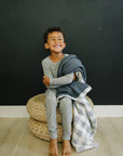 Coastal Plaid + Navy Muslin Quilt Mebie Baby