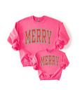 Neon Pink MERRY Varsity Mama + Me Sweatshirt