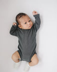Charcoal Organic Snap Long Sleeve Ribbed Bodysuit