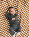 Charcoal Organic Snap Long Sleeve Ribbed Bodysuit
