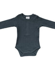 Charcoal Organic Snap Long Sleeve Ribbed Bodysuit