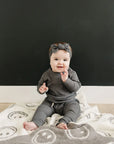 Charcoal Smiley Taupe Plush Blanket Mebie Baby