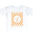 Trick or Treat, Smell My Feet Checkered Kids Tee Saved by Grace Co.