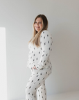Women's Long Sleeve Bamboo Pajama | White & Black Lightning Bolt