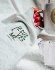 "Jesus Loves Me" Ribbon Sleeve/Pocket Style Pullover