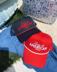 Living the American Dream - Red and Navy Vintage Trucker Hat KenzKustomz