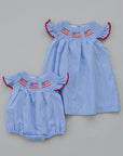 Flag Gingham Smocked Bubble Romper