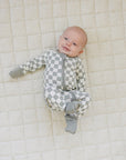 Light Green Checkered Bamboo Zipper