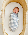 Dusty Blue Gingham Muslin Swaddle Blanket
