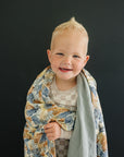 Paradise Palms+ Dusty Blue Muslin Quilt